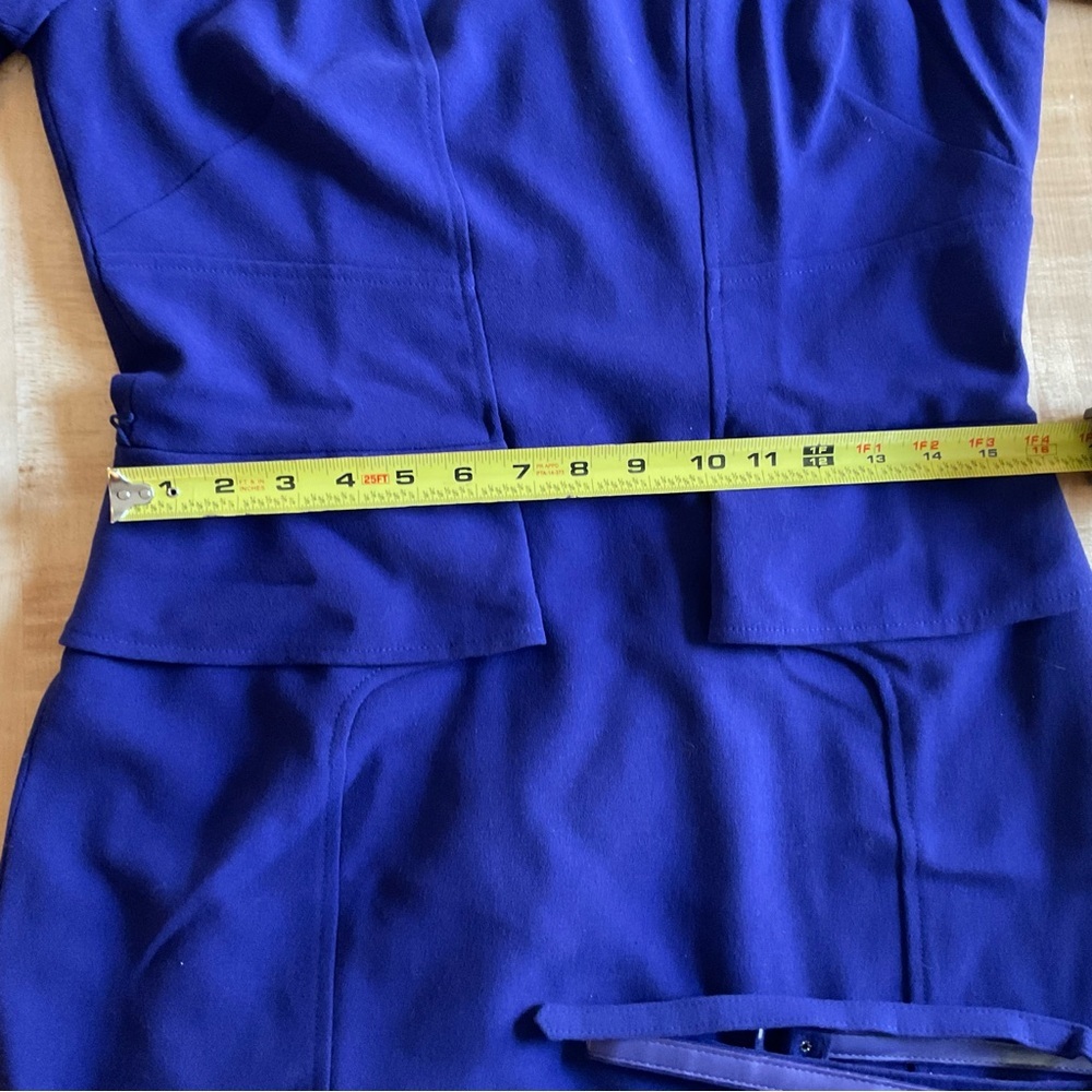 David Meister Purple Sheath Dress Size 10 Belted Square Neck Career Cocktail - Picture 12 of 16
